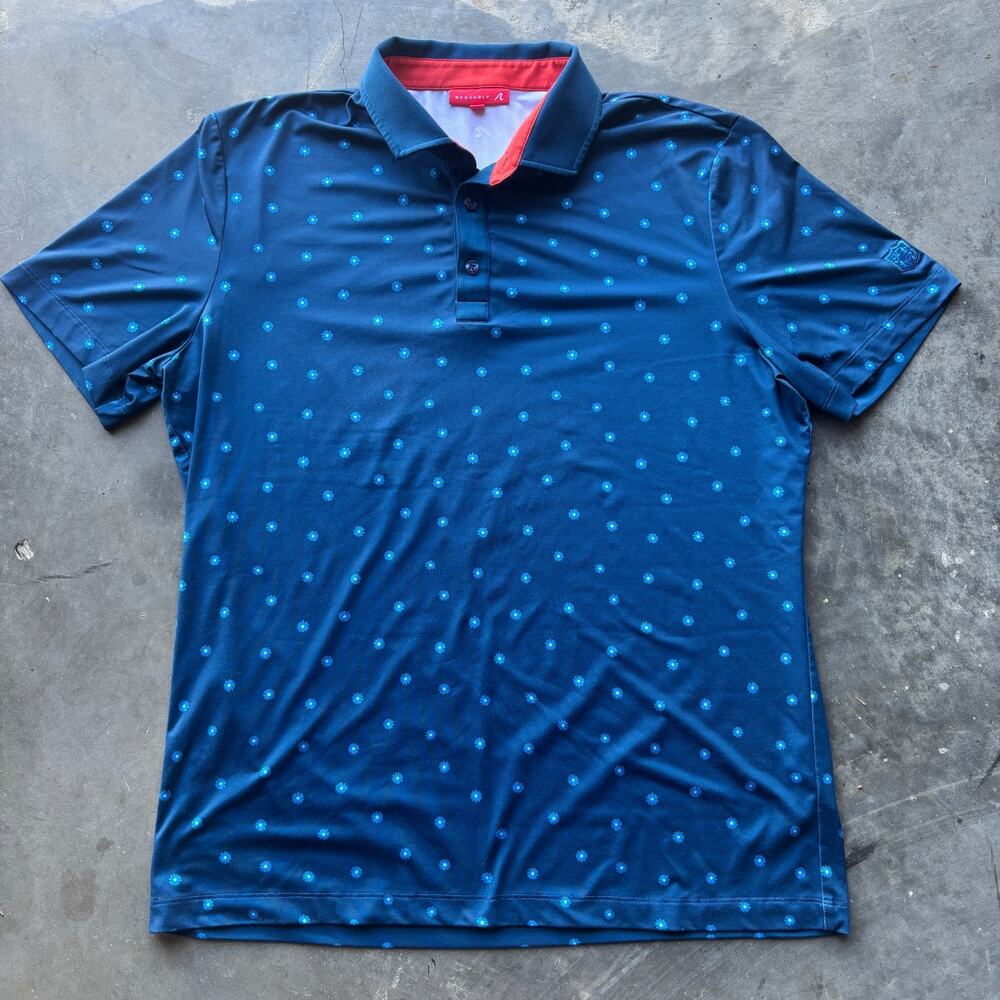 Redvanly Junian Golf Polo Shirt Mens L Admiral Blue Floral PurePoly Short Sleeve